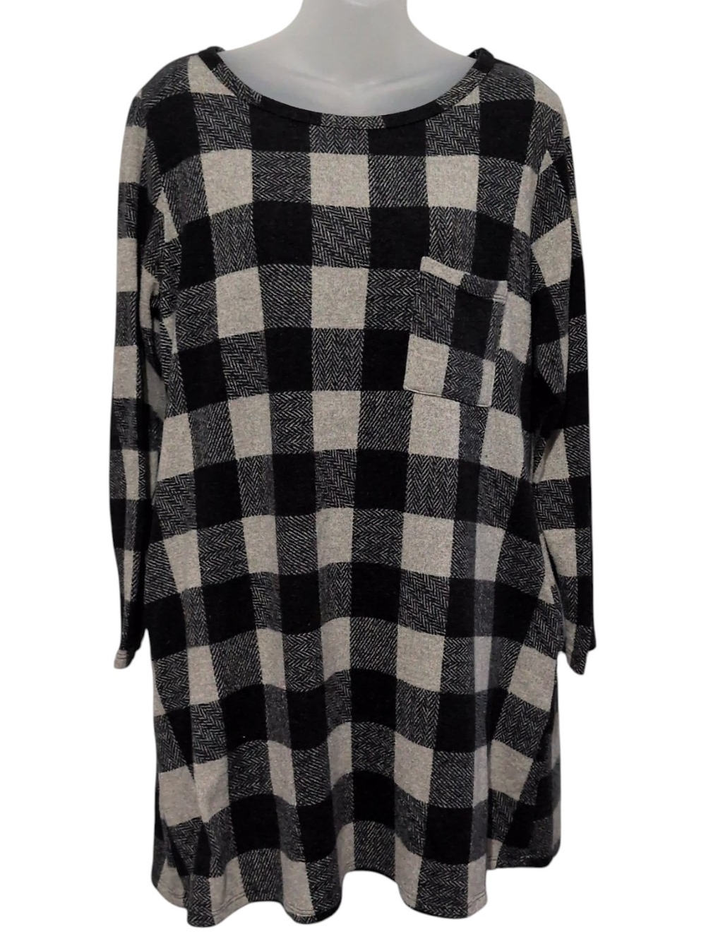 Hopely Large Buffalo Plaid Pocketed Comfy Sweater Dress Soft Flowy